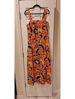 JCrew - Cotton Orange Tropical Floral Maxi Sundress - 10